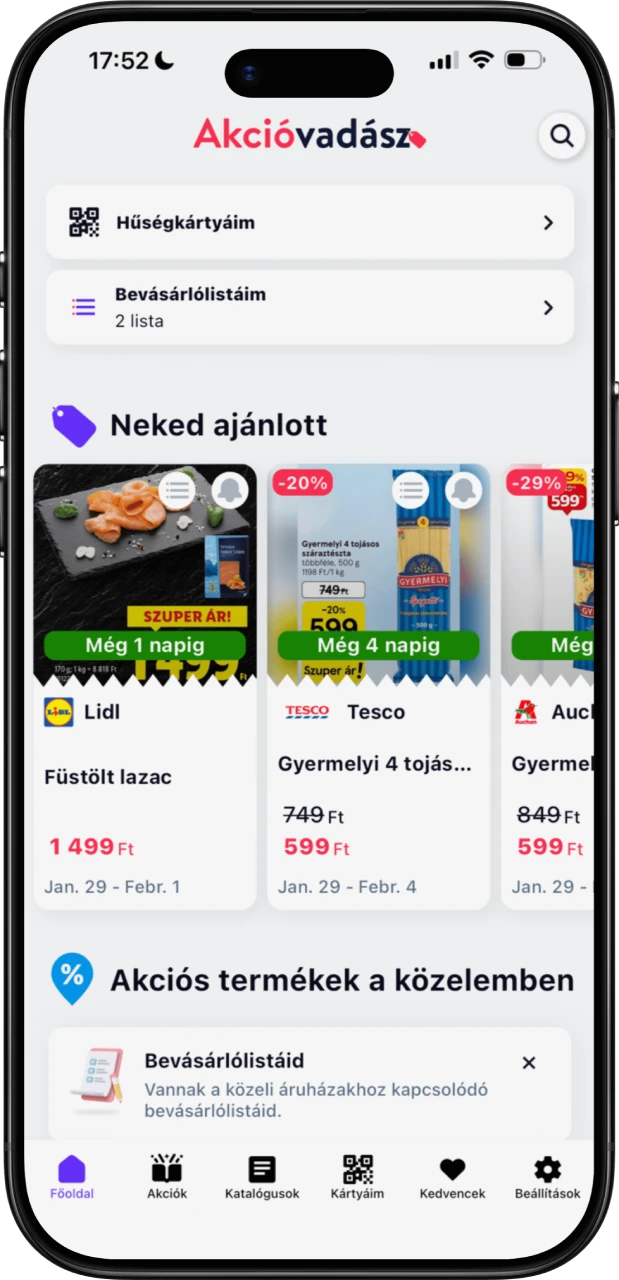 Akcióvadász App főoldal - személyre szabott akciós ajánlatok